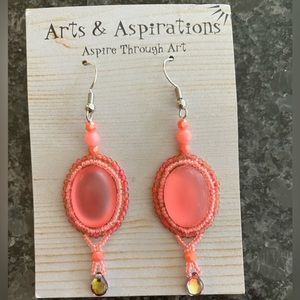 Artisan Hand Crafted Beaded Pink Drop Hook Earrings New